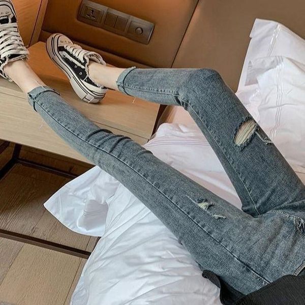 ripped high waist jeans female slim fit tapered pants 2021 spring slimming pencil plus size denim street style women's, Blue
ripped high waist jeans female slim fit tapered pants 2021 spring slimming pencil plus size denim street style women's, Blue