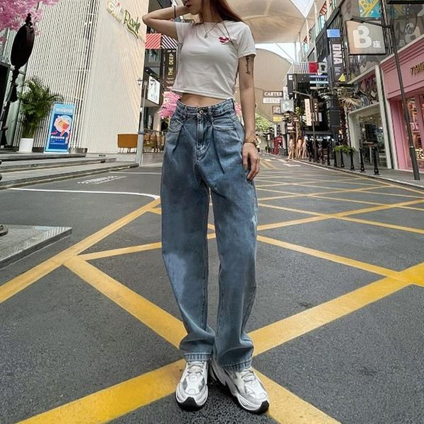women's jeans youth streetwear women trend drape straight leg baggy pants high waist casual fashion boyfriend denim trousers, Blue
women's jeans youth streetwear women trend drape straight leg baggy pants high waist casual fashion boyfriend denim trousers, Blue
