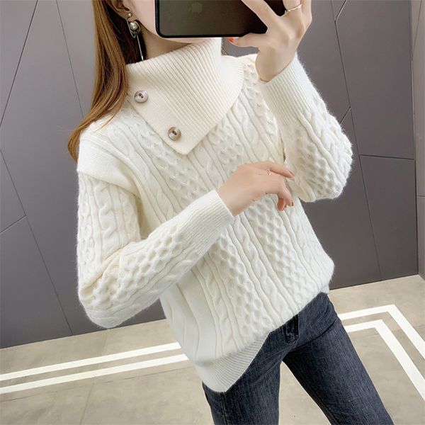 women's sweaters 2021 autumn winter large lapel thick turtleneck women long sleeve sweater buttons loose knitted pullover ladies j, White;black
women's sweaters 2021 autumn winter large lapel thick turtleneck women long sleeve sweater buttons loose knitted pullover ladies j, White;black
