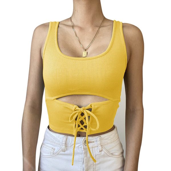 european and american summer new 2021 slim u-neck waist hollowed out bandage vest, White
european and american summer new 2021 slim u-neck waist hollowed out bandage vest, White
