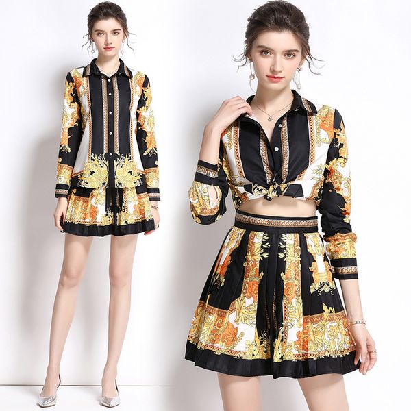 set female 2021 autumn product positioning printing long sleeve shirt + high waist slim pleated skirt 2-piece set, Black;gray
set female 2021 autumn product positioning printing long sleeve shirt + high waist slim pleated skirt 2-piece set, Black;gray