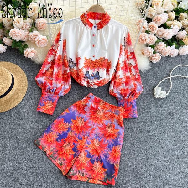 women's tracksuits spring summer 2021 fashion suit vintage printed two piece set loose blouse high waist leg shorts female sets, Gray
women's tracksuits spring summer 2021 fashion suit vintage printed two piece set loose blouse high waist leg shorts female sets, Gray