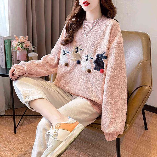 women's hoodi sweatshirts autumn and winter plush thickening 2022 korean loose large imitation cashmere embroidered rabbit round neck s, Black
women's hoodi sweatshirts autumn and winter plush thickening 2022 korean loose large imitation cashmere embroidered rabbit round neck s, Black