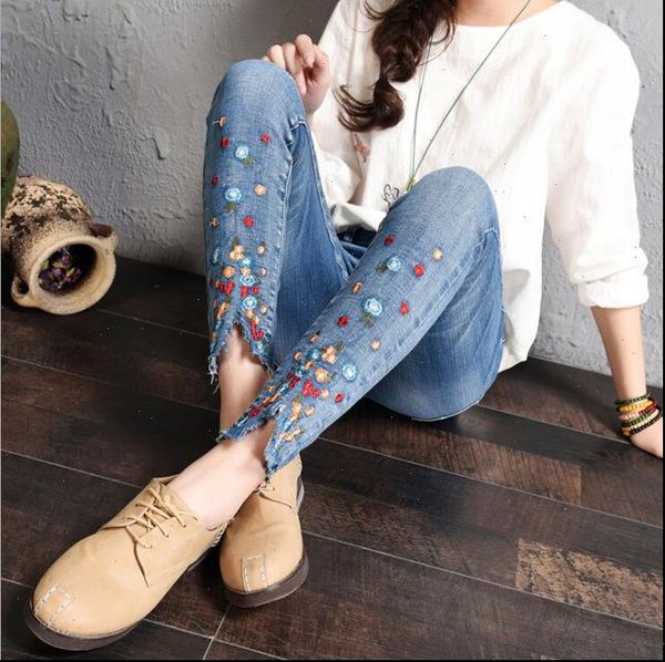 stretch embroidered women jeans for elastic flower female pencil denim pants little pattern pantalon femme, Blue
stretch embroidered women jeans for elastic flower female pencil denim pants little pattern pantalon femme, Blue