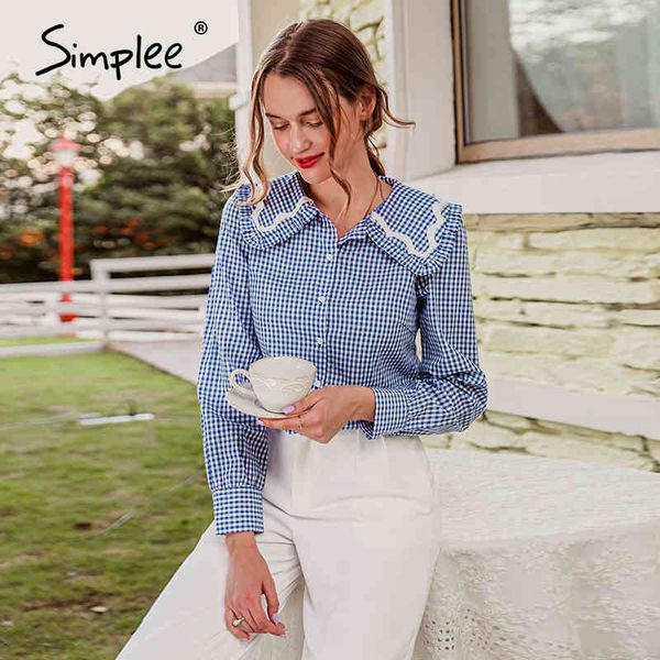 simplee vintage blue plaid turndown collar shirt button long sleeve cotton blouse ladies cute autumn winter women clothing 2021, White
simplee vintage blue plaid turndown collar shirt button long sleeve cotton blouse ladies cute autumn winter women clothing 2021, White