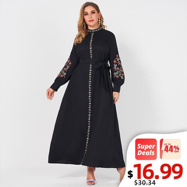 fashion small stand collar floral women dresses embroidery long sleeve loose sashes belt party elegant sweet woman black dress 3xl4xl, Black;gray
fashion small stand collar floral women dresses embroidery long sleeve loose sashes belt party elegant sweet woman black dress 3xl4xl, Black;gray
