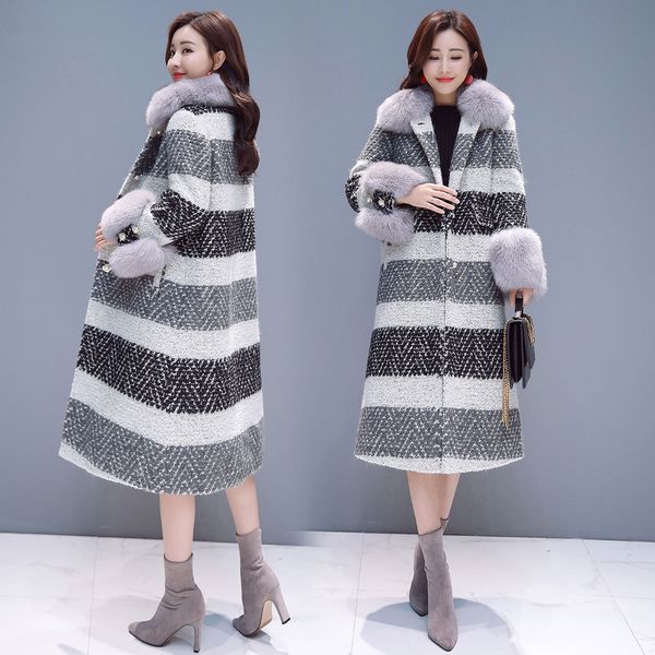 women's wool & blends autumn and winter striped thickened woolen ni coat middle long high-end warm temperament women's wear w60r, Black
women's wool & blends autumn and winter striped thickened woolen ni coat middle long high-end warm temperament women's wear w60r, Black
