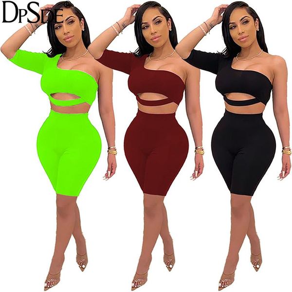 women summer club party style sets sleeveless one shoulder short elastic pants pure color two piece women's tracksuits, Gray
women summer club party style sets sleeveless one shoulder short elastic pants pure color two piece women's tracksuits, Gray