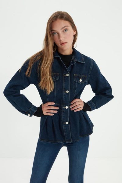 women's jackets trendyol pleat detailed denim jacket twoaw22ce0153, Black;brown