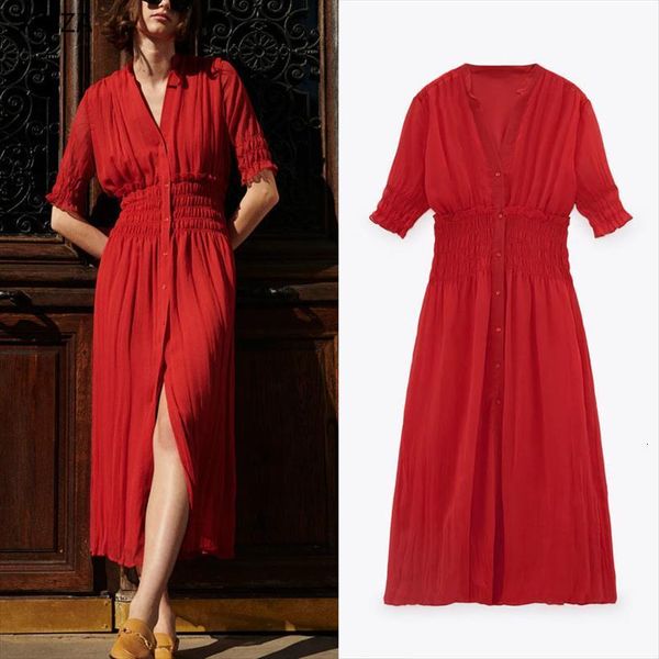 red chiffon summer za short women dresses puff sleeve elastic waist vintage midi woman button up pleated party, Black;gray
red chiffon summer za short women dresses puff sleeve elastic waist vintage midi woman button up pleated party, Black;gray