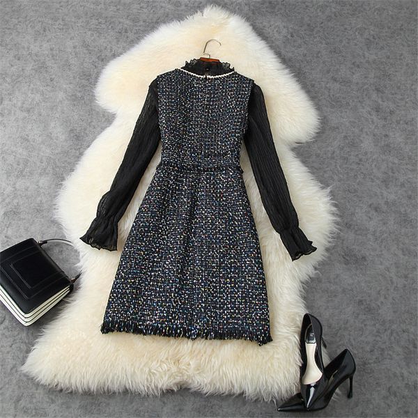 female winter fashion clothes frilly upper neck and tweed dress of tank wool piece dresses, Black;gray
female winter fashion clothes frilly upper neck and tweed dress of tank wool piece dresses, Black;gray