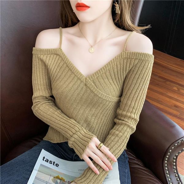 women's sweaters 2021 autumn word shoulder strap irregular bottoming sweater jacket sweater., White;black
women's sweaters 2021 autumn word shoulder strap irregular bottoming sweater jacket sweater., White;black