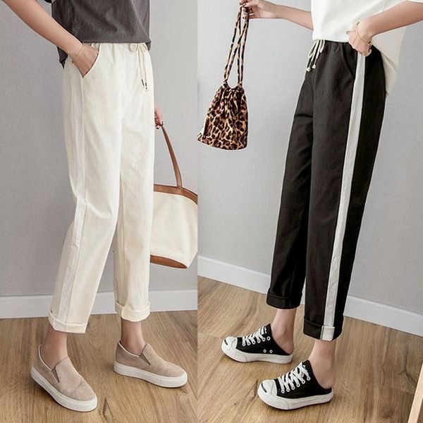 ankle length cotton linen harem women capri elastic waist spring summer trousers casual side striped pencil black, Black;white
ankle length cotton linen harem women capri elastic waist spring summer trousers casual side striped pencil black, Black;white