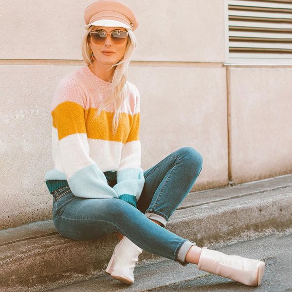 women casual contrast color patchwork sweater long sleeve o neck elegant pullovers autumn winter loose warm fashion jumpers 210412, White;black
women casual contrast color patchwork sweater long sleeve o neck elegant pullovers autumn winter loose warm fashion jumpers 210412, White;black