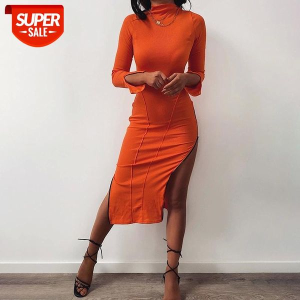 elegant long dress female solid color sleeve high neck slim sheath zipper split hem midi for party club #ic5p, White;black
elegant long dress female solid color sleeve high neck slim sheath zipper split hem midi for party club #ic5p, White;black