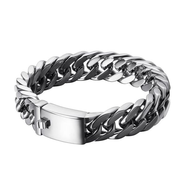 link, chain 15mm/19mm punk rock men's biker bracelet gold silver color stainless steel hiphop cuban curb bracelets bangles jewelry, Black
link, chain 15mm/19mm punk rock men's biker bracelet gold silver color stainless steel hiphop cuban curb bracelets bangles jewelry, Black