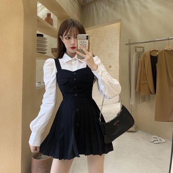 casual dresses strap pleated women 2021 korean ladies puff sleeve polyester two-piece suit dress autumn office party vestidos, Black;gray
casual dresses strap pleated women 2021 korean ladies puff sleeve polyester two-piece suit dress autumn office party vestidos, Black;gray