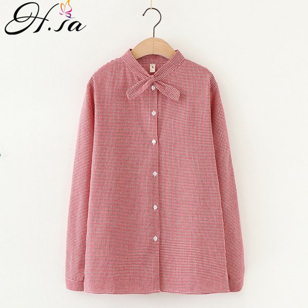 h.sa women blouse and long sleeve bow tie casual shirts small plaid green pink chic blusa mujer kawaii loose 210417, White
h.sa women blouse and long sleeve bow tie casual shirts small plaid green pink chic blusa mujer kawaii loose 210417, White