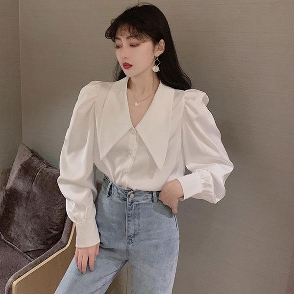 men's casual shirts spring and autumn white puff sleeve shirt women's fashion 2021 chic retro hong kong flavor blouse, White;black
men's casual shirts spring and autumn white puff sleeve shirt women's fashion 2021 chic retro hong kong flavor blouse, White;black