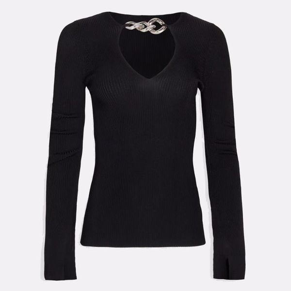slim v-neck lady knitted sweater 2021 early autumn style chain decoration long sleeve split knit women's sweaters, White;black
slim v-neck lady knitted sweater 2021 early autumn style chain decoration long sleeve split knit women's sweaters, White;black