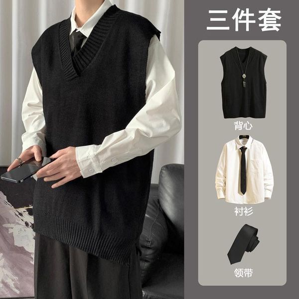 men's sweaters campus style vest japanese knit jacket autumn coat couple fashion all-match college solid color v-neck sweater, White;black
men's sweaters campus style vest japanese knit jacket autumn coat couple fashion all-match college solid color v-neck sweater, White;black