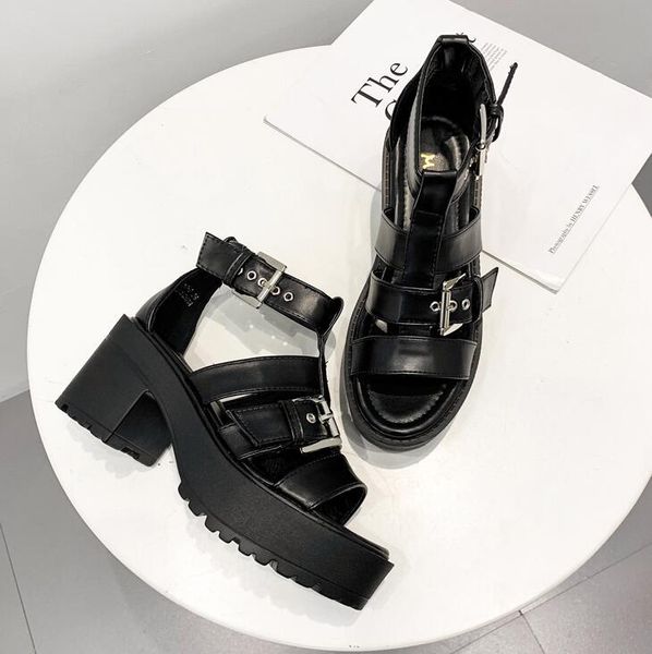 fashion women sandals buckle strap platform shoes, Black