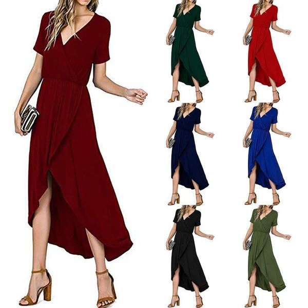casual dresses women's summer dress short-sleeved v-neck pure color maxi ladies evening fashion clothing womens gift vestidos, Black;gray
casual dresses women's summer dress short-sleeved v-neck pure color maxi ladies evening fashion clothing womens gift vestidos, Black;gray