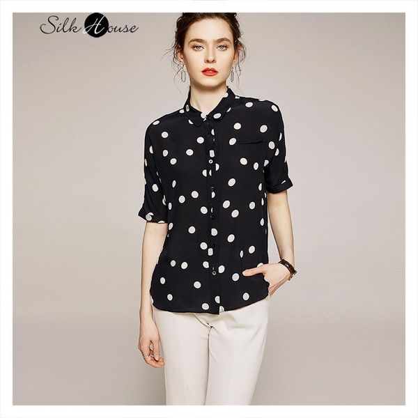 women's blouses & shirts 2021 summer elegant silk dot prints lapel straight blouse, White
women's blouses & shirts 2021 summer elegant silk dot prints lapel straight blouse, White