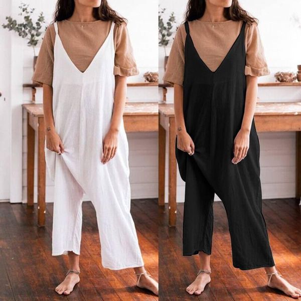 women's jumpsuits & rompers plus size vintage long celmia women ladies dungarees casual solid harem pants loose playsuit female overall, Black;white 
women's jumpsuits & rompers plus size vintage long celmia women ladies dungarees casual solid harem pants loose playsuit female overall, Black;white
