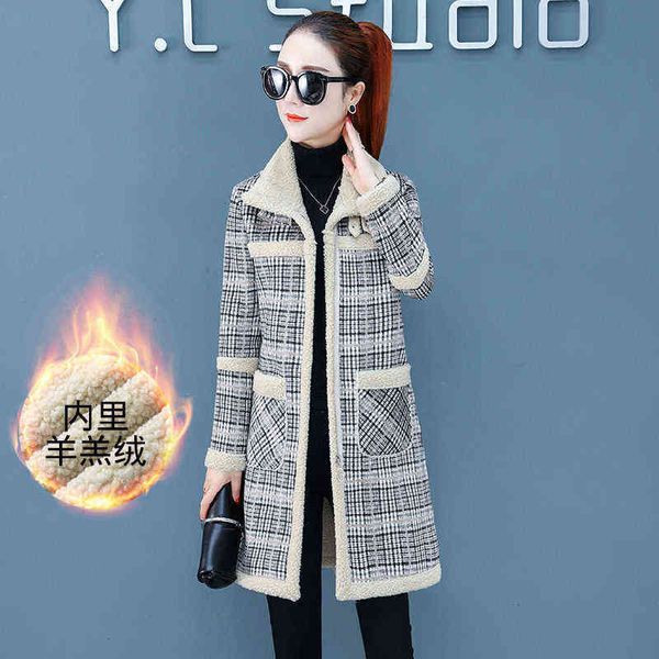 thickened plush medium and long plaid cotton coat 2021 winter women's lamb wool zipper, Black
thickened plush medium and long plaid cotton coat 2021 winter women's lamb wool zipper, Black