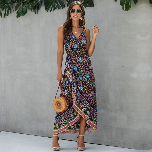 summer ladies elegant spaghetti strap new 2021 retro floral printed sling v-neck irregular women's dress, Black;gray
summer ladies elegant spaghetti strap new 2021 retro floral printed sling v-neck irregular women's dress, Black;gray