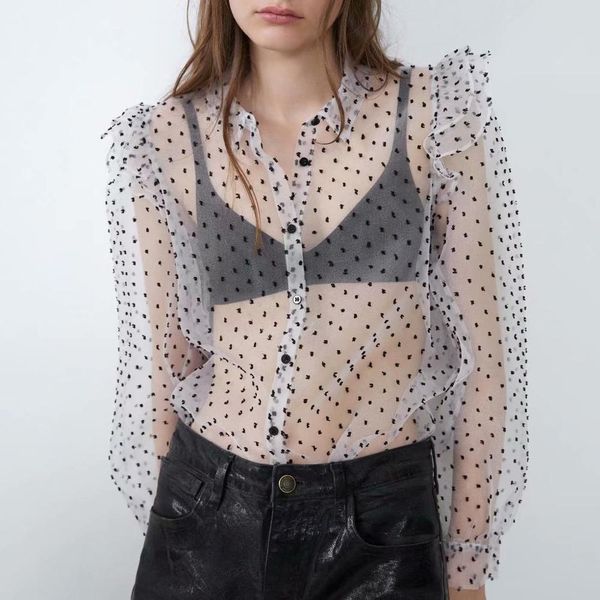 women transparent appliques casual smock blouses female ruffles lapel long sleeve shirts chic business office 210430, White
women transparent appliques casual smock blouses female ruffles lapel long sleeve shirts chic business office 210430, White