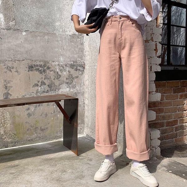 women's jeans korean style simple solid color denim wide-leg mop trousers hemmed high waist slim straight for women, Blue
women's jeans korean style simple solid color denim wide-leg mop trousers hemmed high waist slim straight for women, Blue