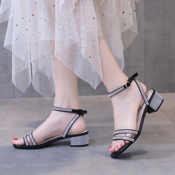 sandals women's shiny crystal buckle mid-heel summer party shoes women fashion high heels, Black
sandals women's shiny crystal buckle mid-heel summer party shoes women fashion high heels, Black
