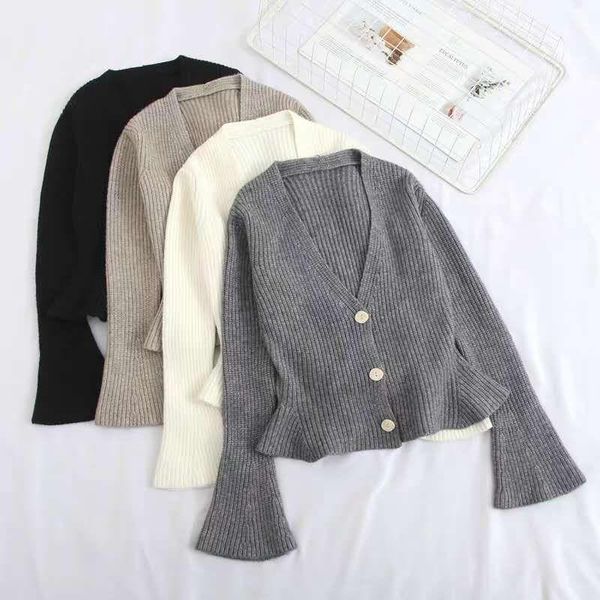 women's jackets french retro ruffled sweater cardigan slim and v-neck flared sleeve knitted short coat female dlwt158, Black;brown
women's jackets french retro ruffled sweater cardigan slim and v-neck flared sleeve knitted short coat female dlwt158, Black;brown
