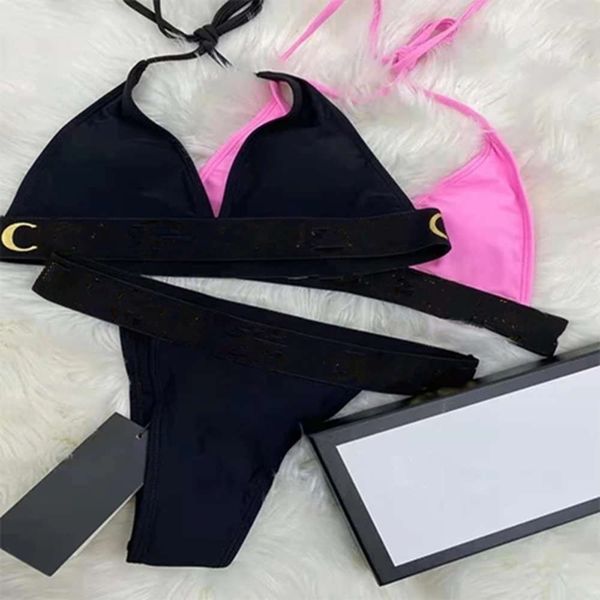 women bikini 2021 deep v- neck bathing suit print gold letter swimsuit beach set ins black and pink color, White;black
women bikini 2021 deep v- neck bathing suit print gold letter swimsuit beach set ins black and pink color, White;black