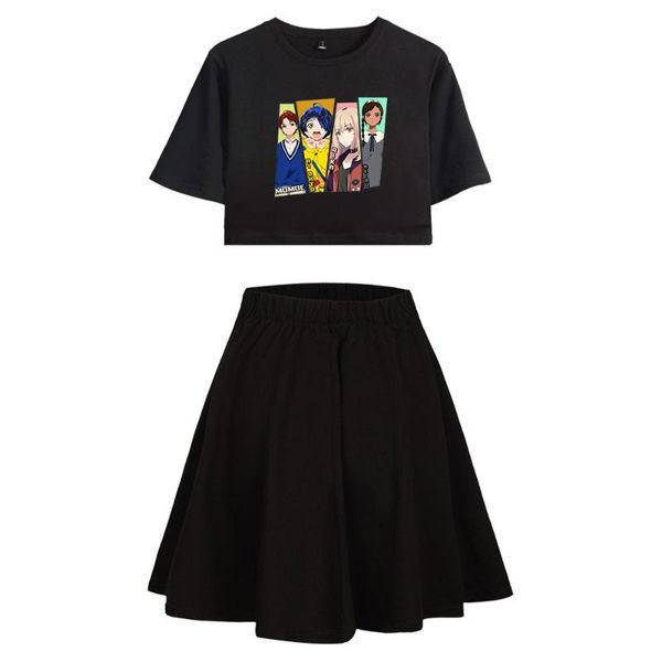women's t-shirt anime original tv animation wonder egg priority girls navel short sleeve t-shirt+skirts set women piece sets, White
women's t-shirt anime original tv animation wonder egg priority girls navel short sleeve t-shirt+skirts set women piece sets, White
