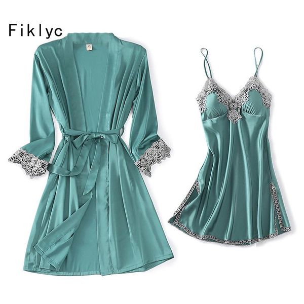 fiklyc two pieces women's lace flower ice silk pajamas robe gown sleepwear sets summer casual nightwear satin lingerie, Black;red
fiklyc two pieces women's lace flower ice silk pajamas robe gown sleepwear sets summer casual nightwear satin lingerie, Black;red