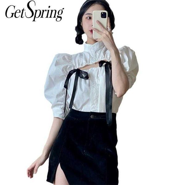 getspring women blouse shirt hollow out puff sleeve cotton white women's summer blouses bandage vintage 210601
getspring women blouse shirt hollow out puff sleeve cotton white women's summer blouses bandage vintage 210601