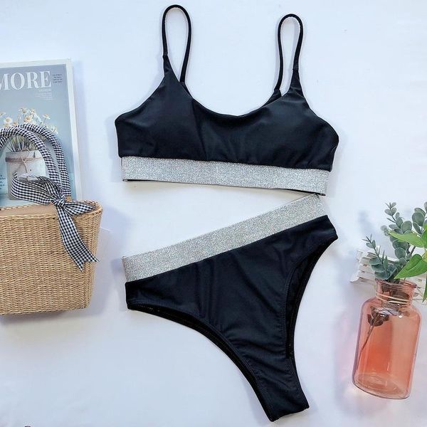 swimsuit hit 2021 high waist bikini split women sequins solid color swimming suit for women's swimwear, White;black
swimsuit hit 2021 high waist bikini split women sequins solid color swimming suit for women's swimwear, White;black