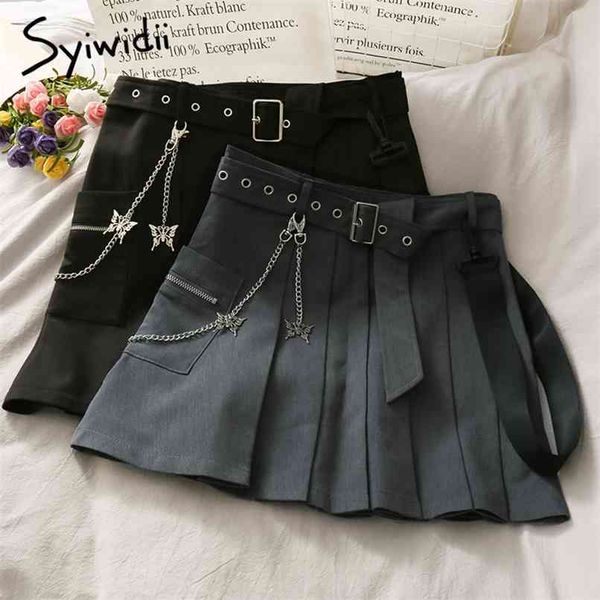 vintage chain pleated high waist skirt women sashes casual a-line solid spring summer korean fashion mini skirts 210607, Black
vintage chain pleated high waist skirt women sashes casual a-line solid spring summer korean fashion mini skirts 210607, Black