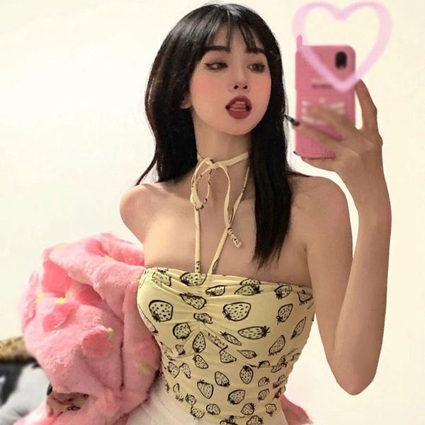 women's tanks & camis summer strawberry print suspender vest wrap chest temperament niche strapless tank top, White
women's tanks & camis summer strawberry print suspender vest wrap chest temperament niche strapless tank top, White