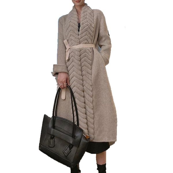 women's fur & faux 2021 autumn coat with real mink collar trim ladies sweater long natural sheep woolen cardigan jackets, Black
women's fur & faux 2021 autumn coat with real mink collar trim ladies sweater long natural sheep woolen cardigan jackets, Black