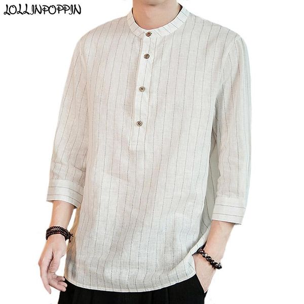 men stripe linen shirt half button up mandarin collar loose casual shirts asymmetric bottom cotton & men's, White;black
men stripe linen shirt half button up mandarin collar loose casual shirts asymmetric bottom cotton & men's, White;black