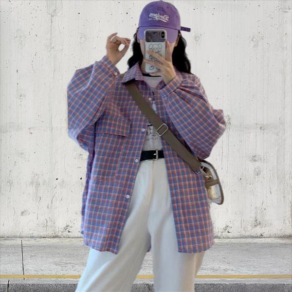women blouses plaid shirt long sleeve lattice print shirts korean fashion autumn loose casual all match clothes, White
women blouses plaid shirt long sleeve lattice print shirts korean fashion autumn loose casual all match clothes, White