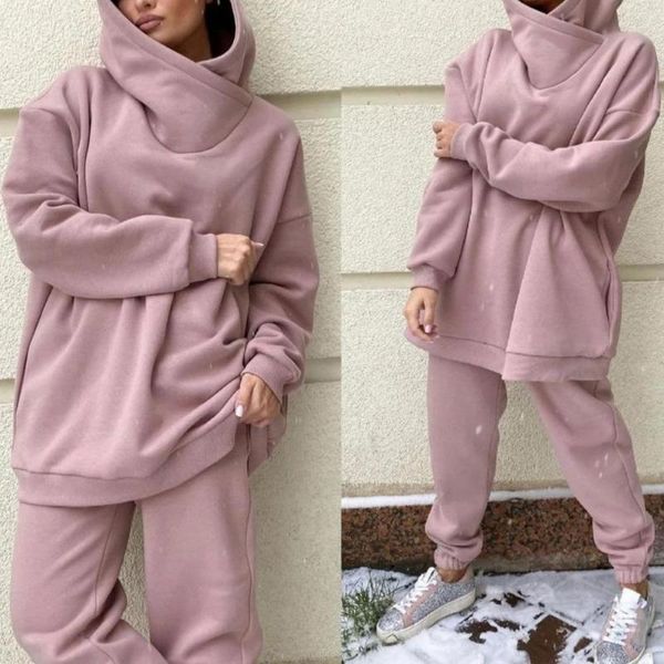 women's two piece pants 1 set sport outfit casual pure color warm hoodie trousers women, White
women's two piece pants 1 set sport outfit casual pure color warm hoodie trousers women, White