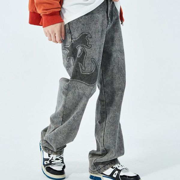 men's jeans eukaaru letter embroidery washed baggy trendy straight pants casual hip streetwear clothes, Blue
men's jeans eukaaru letter embroidery washed baggy trendy straight pants casual hip streetwear clothes, Blue