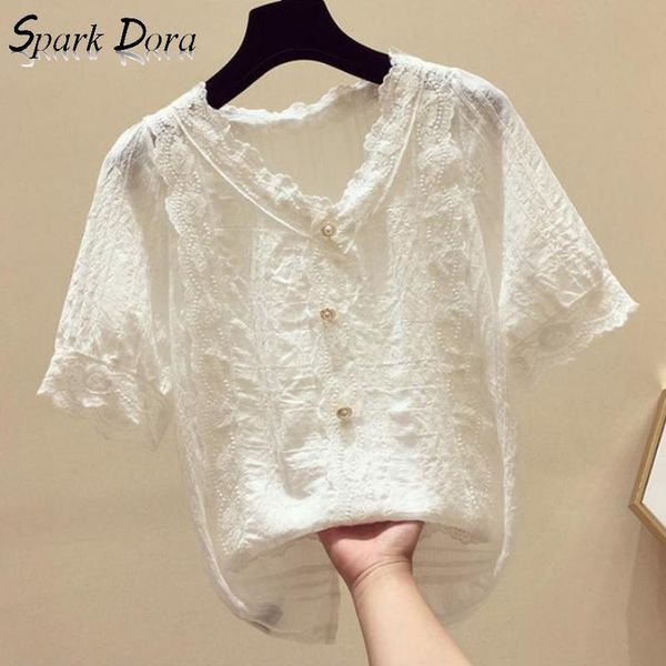 women's blouses & shirts womens and summer streetwear sweet short sleeve casual v-neck solid color lace chiffon women, White
women's blouses & shirts womens and summer streetwear sweet short sleeve casual v-neck solid color lace chiffon women, White