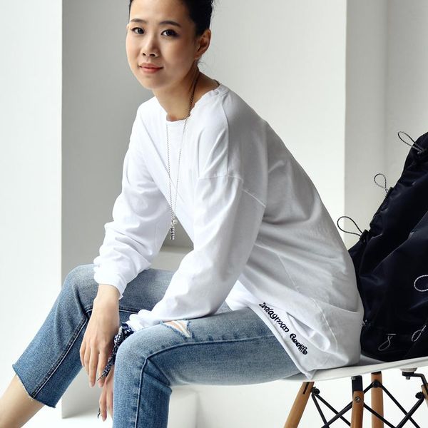 casual literary small letters embroidery personality t-shirt with frayed edges round neck and long sleeve women's, White
casual literary small letters embroidery personality t-shirt with frayed edges round neck and long sleeve women's, White