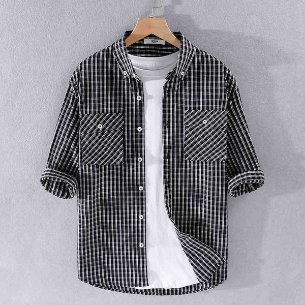 men's t-shirts summer half-sleeve plaid cotton casual trendy shirts for men fashion comfortable shirt mens loose chemise 1iul, White;black
men's t-shirts summer half-sleeve plaid cotton casual trendy shirts for men fashion comfortable shirt mens loose chemise 1iul, White;black